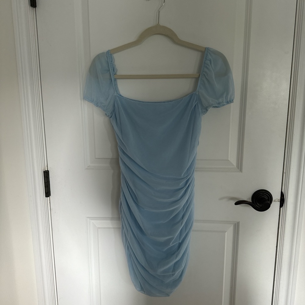 Elegant Light Blue Ruched Dress